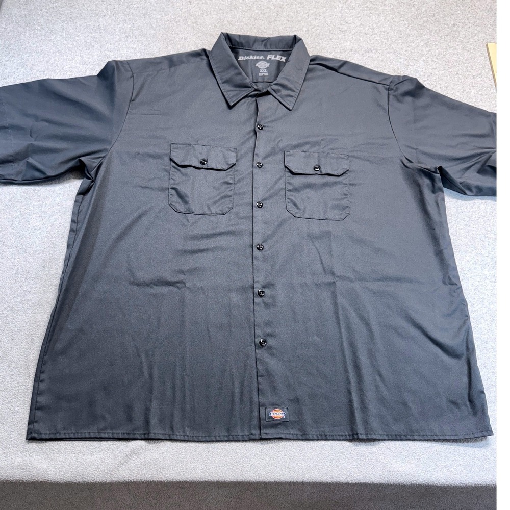 Dickies Work Shirt Mens 3XL Charcoal Gray Flex Short Sleeve Button Up Work